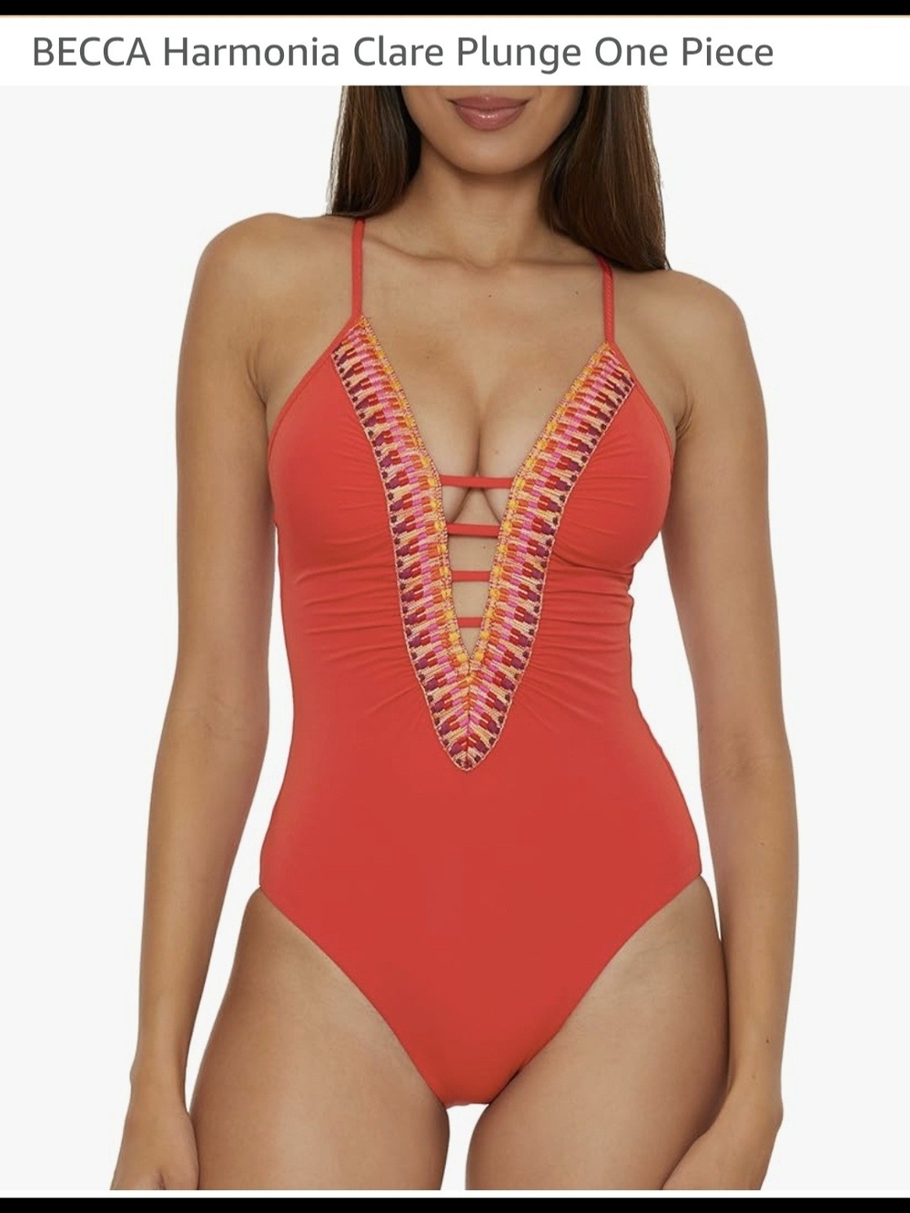 BECCA Clare Plunge One-Piece Swimsuit in Coral Red
